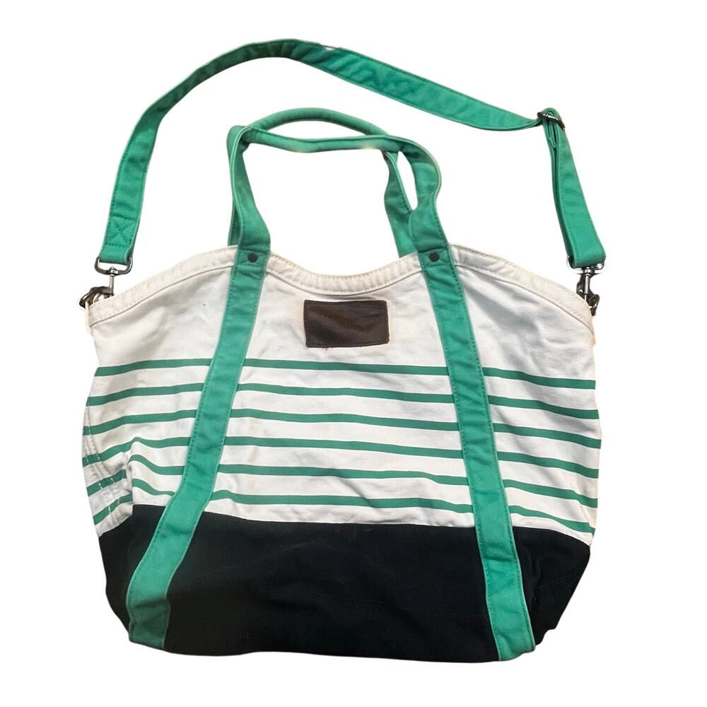 Abercrombie & Fitch Canvas Tote Bag Striped Green White Shoulder Crossbody Beach
